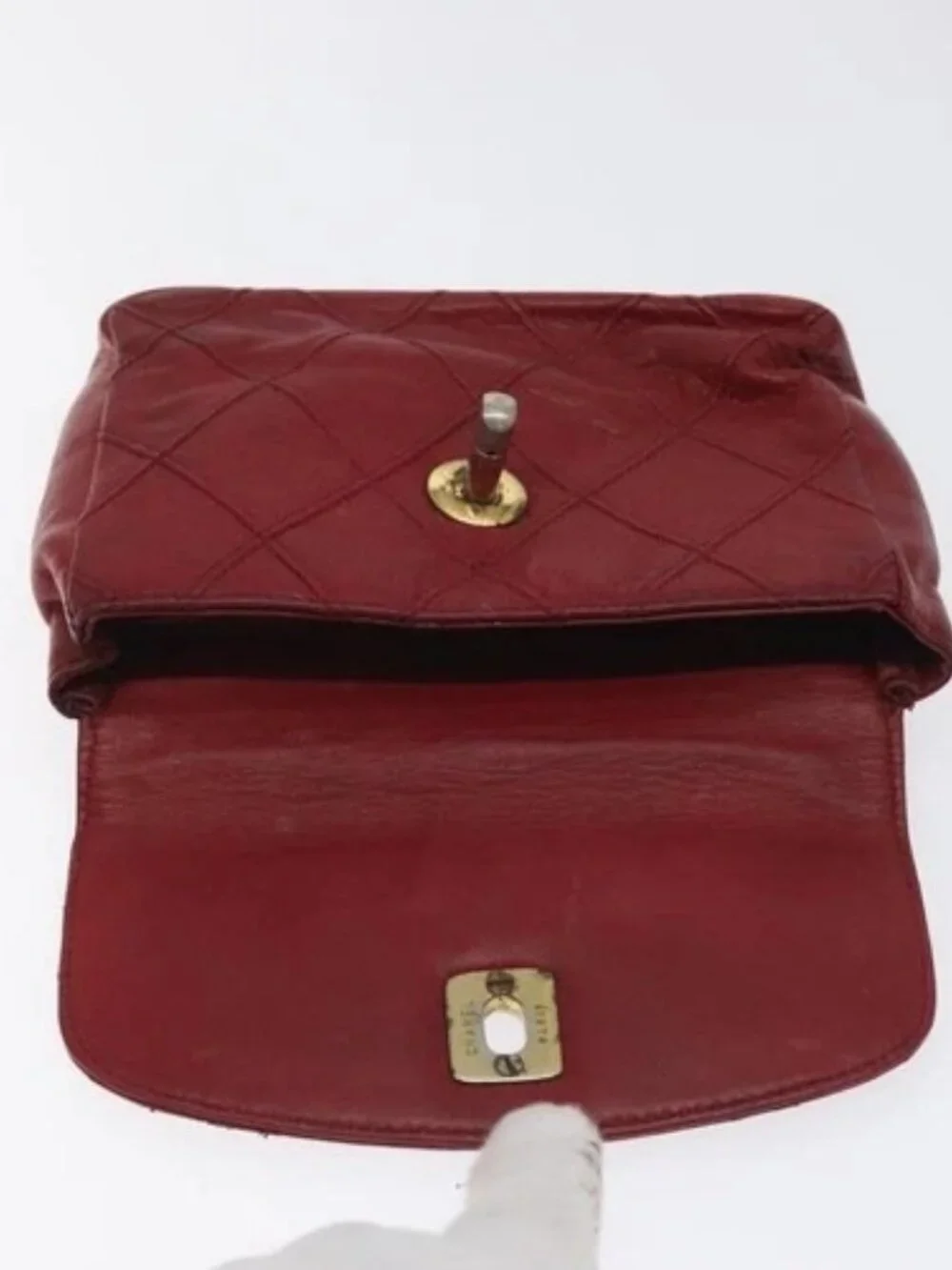 CHANEL Bicolore Waist Bag Lamb Skin Red Gold CC Auth bs26757
